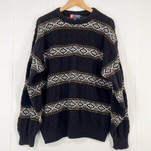 VTG CHAPS Ralph Lauren Chunky Sweater Crewneck Western Aztec USA Made Size Large